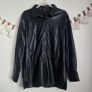 7 For All Mankind Faux Leather Button Down Shacket Black Grunge Biker Whimsigoth